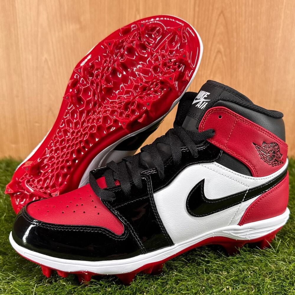 Air Jordan 1 Mid TD Football Cleats Bred Toe FJ6805-601 Men's Size 8.5